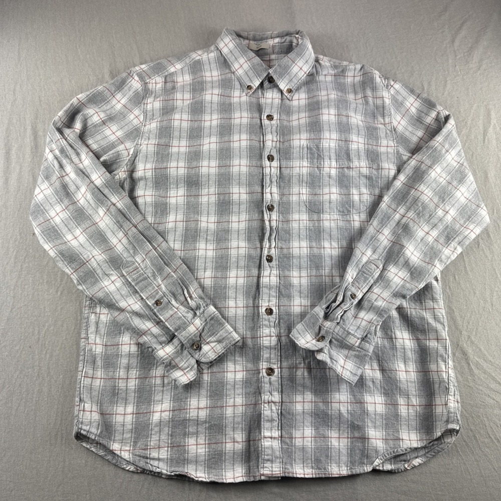 J Crew Brushed Twill Shirt Mens L Slim Gray Plaid Long Sleeve Button Up Preppy